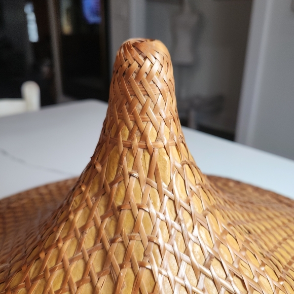 Vintage Asian Conical Rattan Leaf Rickshaw Coolie Hat Cantonese Chinese Handmade - Picture 5 of 12